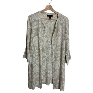 Tahari Linen Blend Tropical Print Open Front Cardigan Jacket Small